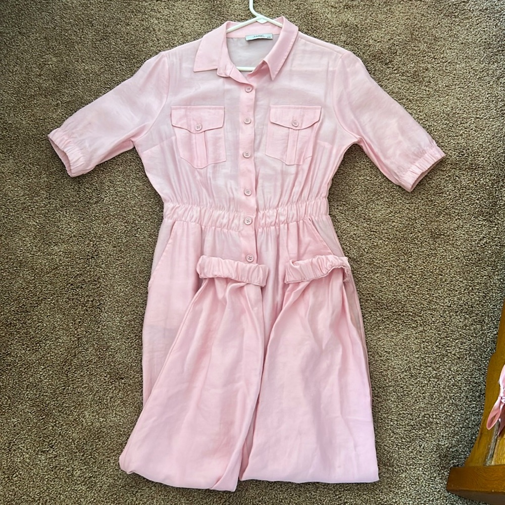 Chic Pink Collared Jumpsuit with Elastic Waist